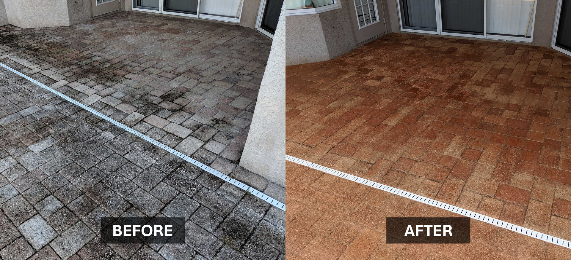 Technician sealing a travertine pool deck paver surface with sprayer, paver sealing in Clearwater