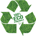 Green recycling symbol with 100% Eco Friendly text made of grass texture