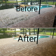 Before and after paver sealing on a Florida pool deck, showing restored color and protection in Tampa Bay's humid climate.
