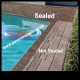 Sealed vs. unsealed pool deck pavers side-by-side comparison at a Florida home, showing the difference sealing makes.
