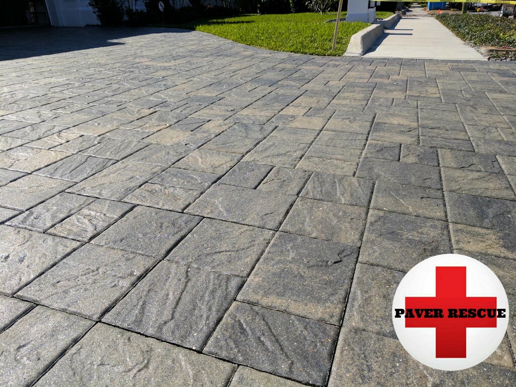 Freshly sealed paver driveway in St. Petersburg FL showing rich gray tones and clean finish by Paver Rescue LLC
